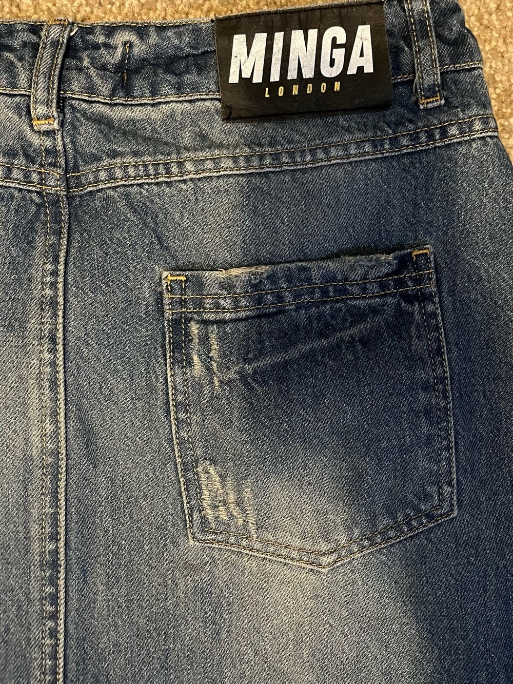 Minga London Washed Denim Grunge Utility Skirt size 26 - Picture 11 of 15